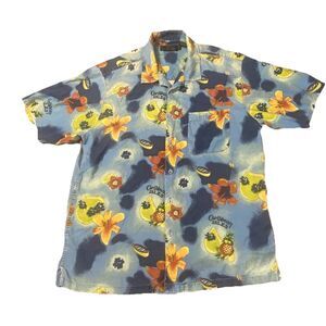 Bugatchi Large Shirt Hawaiian 100% Silk Pineapples‎ Short Sleeve Tropical Bright
